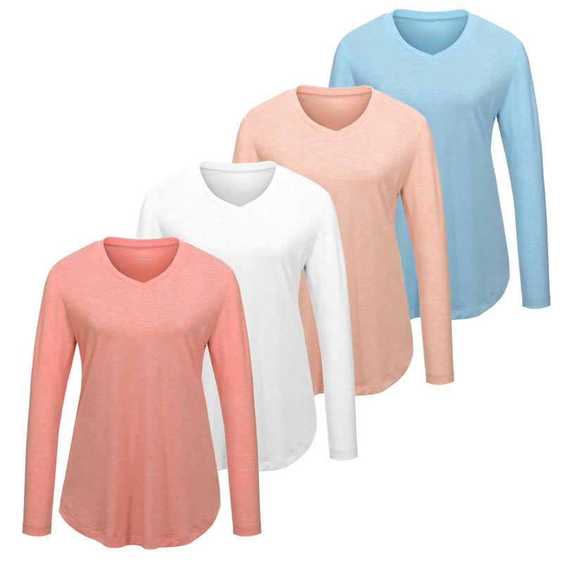 VILIGO 4-Pack Longsleeves Shirts - V-Neck, Basic Soft and Comfortable Tops for Women, Casual Style, Multiple Colors Fabric Womenswear