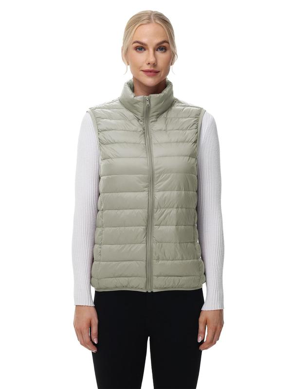 Women's Solid Zip Up Pocket Vest Down Coat, Women's Clothing for Hiking, Climbing, Camping Outdoor Activities, Casual Sleeveless Outerwear for Fall & Winter,