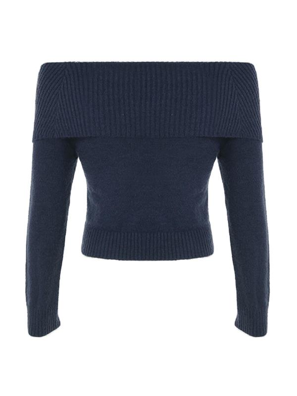 Women's Plain Off Shoulder Sweater, Casual Long Sleeve Jumper for Fall & Winter, Fashion Ladies' Knitwear for Daily Wear