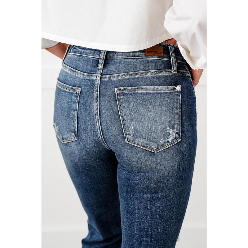 Judy Blue Dream Team Medium Wash Distressed Mid Rise Boyfriend Jeans