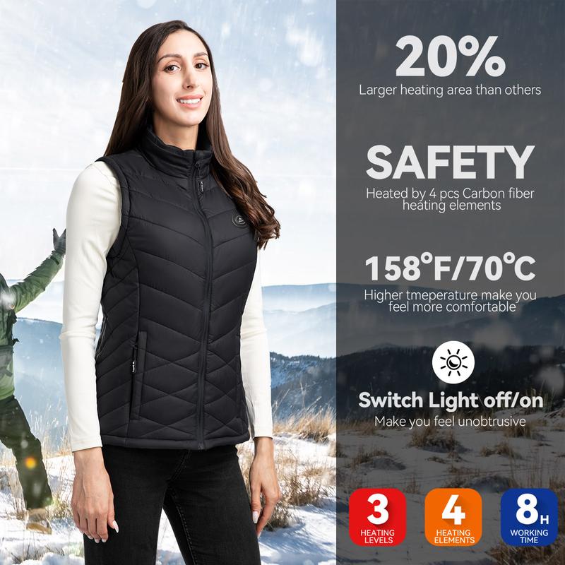 iHood Heated Vest Women with 7.4V battery Pack, Lightweight Electric Stand Collar Heated Vest for Women Zip Padded Gilet