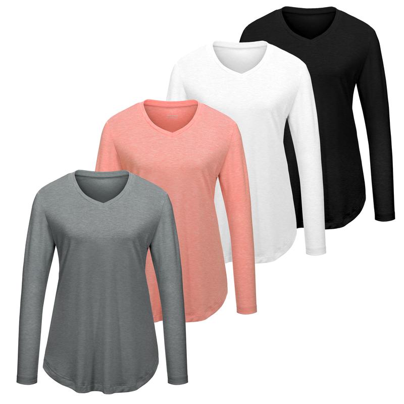 VILIGO 4-Pack Longsleeves Shirts - V-Neck, Basic Soft and Comfortable Tops for Women, Casual Style, Multiple Colors Fabric Womenswear