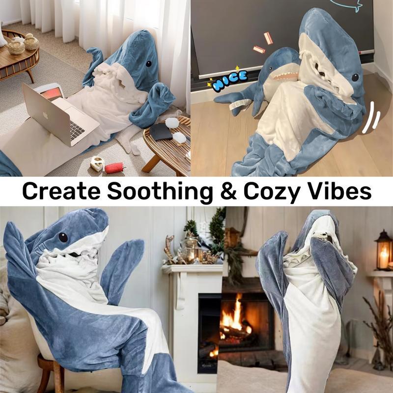 (Black Friday) Wearable Shark Blanket Hoodie Onesie Sleeping Bag Soft Cozy Halloween Costume For Family Loungewear Pajama Comfort Overalls Womenswear Clothing