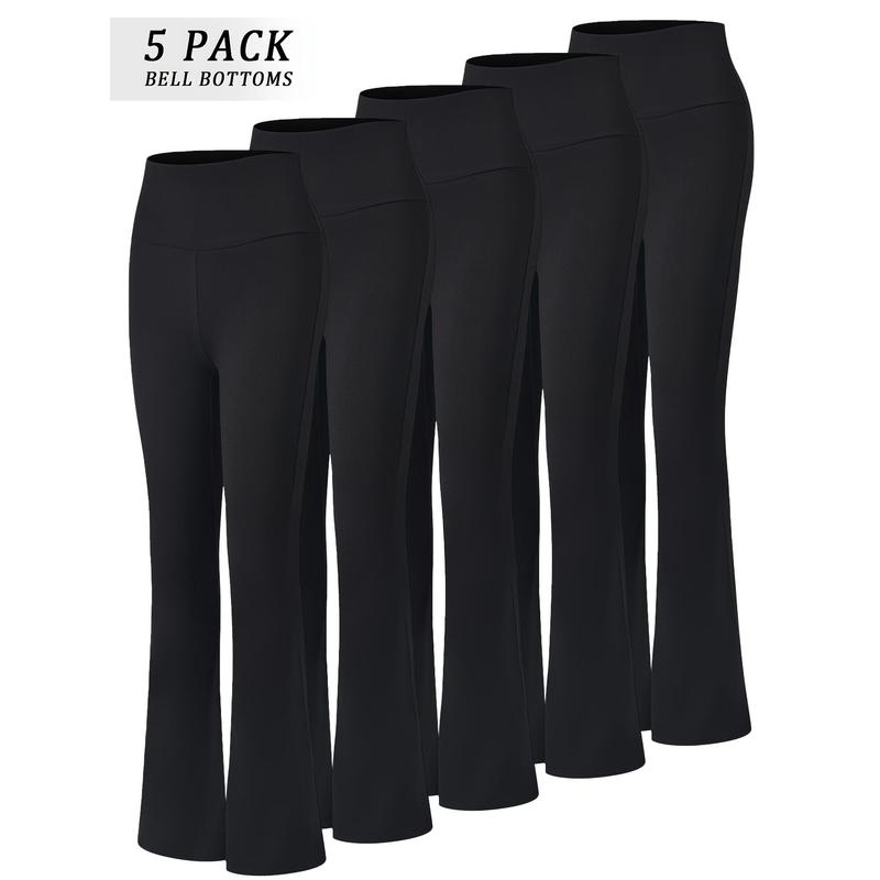 5pcs Women's Ultra-Soft High-Waist Flare Leggings - Tummy Control, Stretchy Bootcut Pants in 2 Colors for Workout & Casual Wear