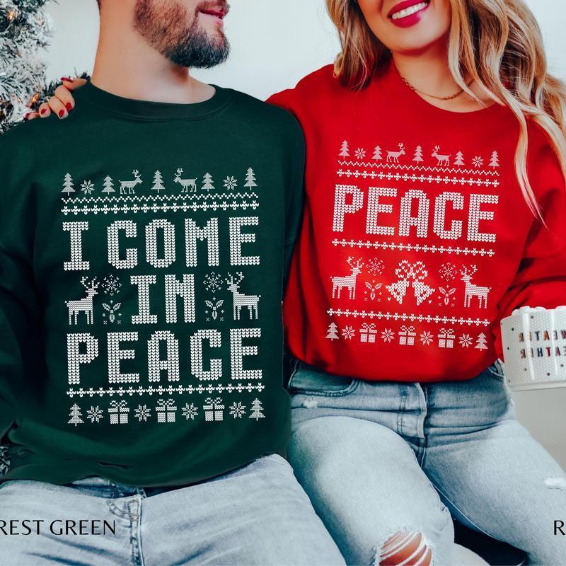 I Come In Peace Couple Sweatshirt, Matching Couple Ugly Crewneck, Unisex Casual Cotton Tops Womenswear