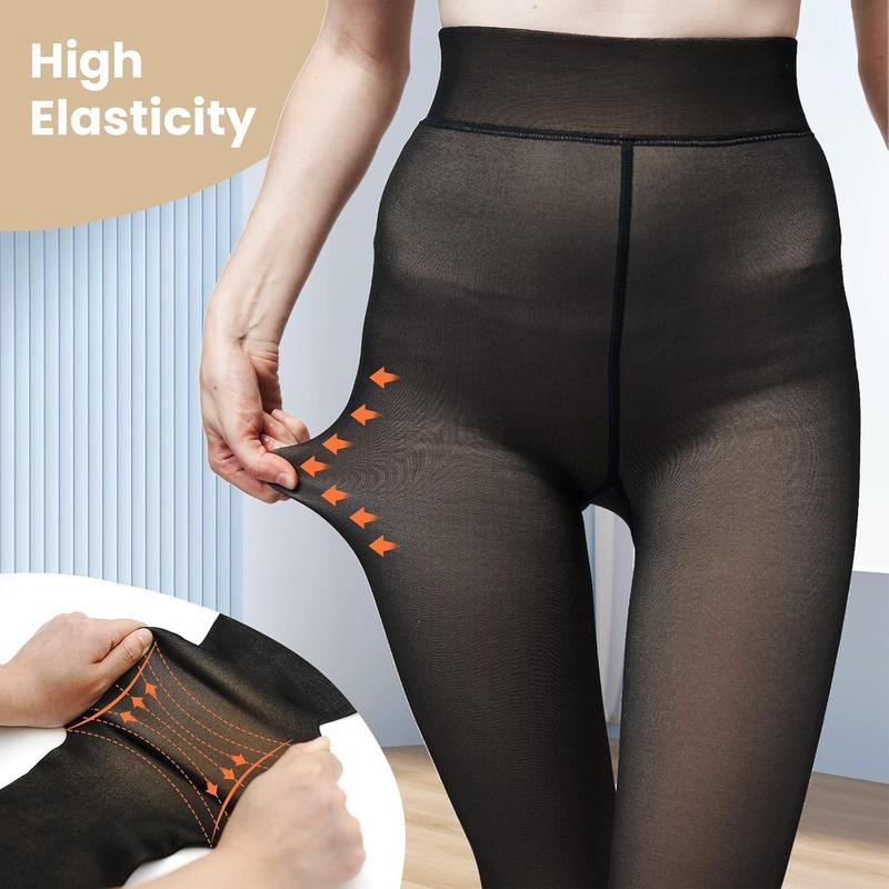 One-lined Seam  Fleece Lined Tights Women,Sheer Fake Translucent Winter Thermal Pantyhose Opaque Warm Thick High Waist Leggings