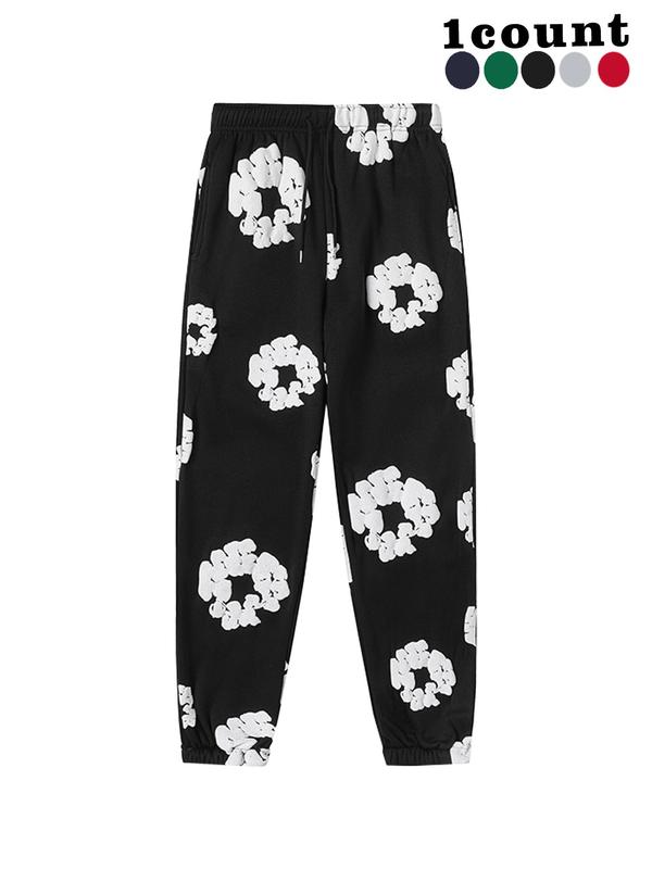 Women's Floral Print Drawstring Waist Sweatpants, Casual Comfy Warm Jogger Pants for Fall & Winter, Women's Trousers for Daily Wear