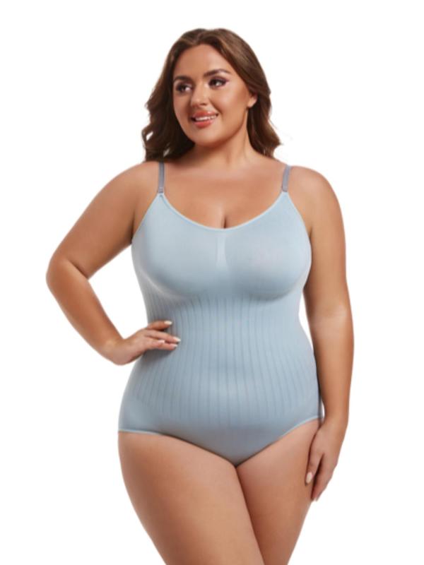 Plus Size Adjustable Strap Shapewear Bodysuit, Summer Clothes Women, Solid Cami Compression Bodysuit for Daily Wear, Basic Women's Shapewear for Summer, Comfort Minimalist Womenswear, Lady Underwear, Plus Size Clothes, Plus Size Fall Clothing 2024