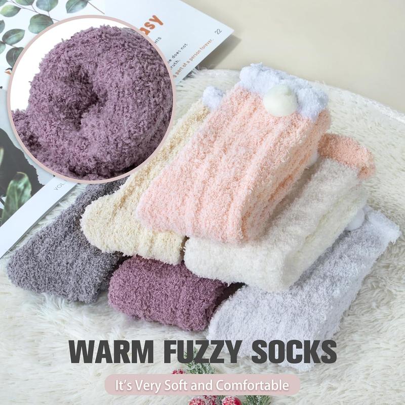 6 Pairs Womens Cozy Soft Fuzzy Fluffy Warm Winter Fleece Sleep Comfy Crew Slipper Socks