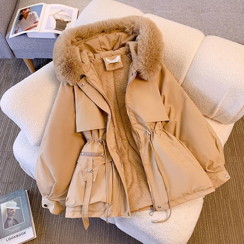 [HOT SALE] Down Cotton Dress Women's ShorLarge Fur Collar Style Overcoming Slim WaistFashion Casual Coat