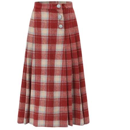 Rosey Christmas Cottage Skirt - 2024 Summer French Vintage Scottish Plaid A-Line Pleated Long Skirt