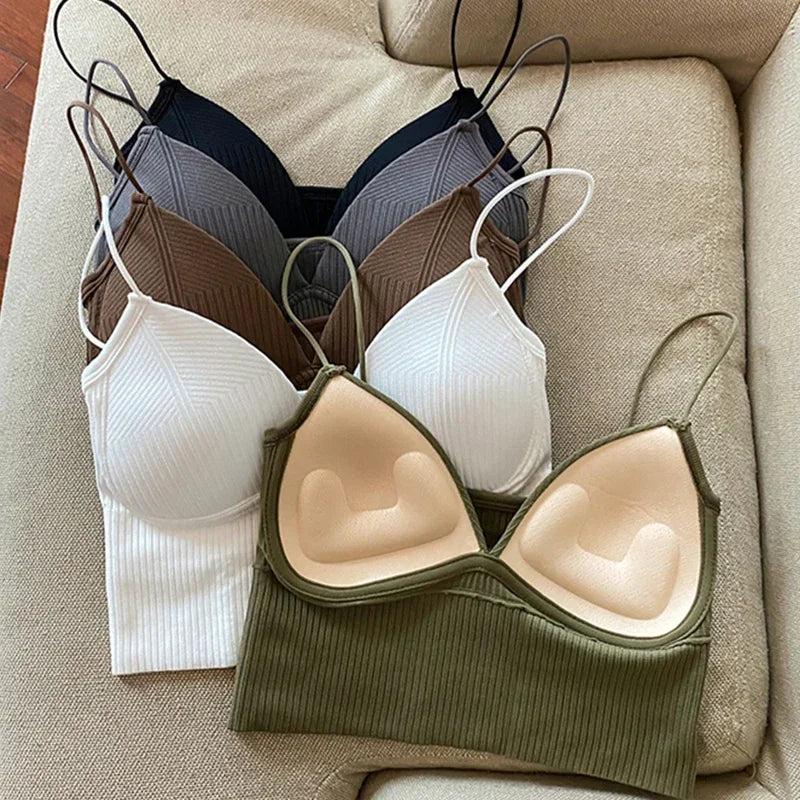 Knitted Binder Chest Woman Tops Spaghetti Strap Corset Crop Camis With Built in Bras Korean Fashion Woman Vest Camisole Underwear Womenswear Breathable Comfort Comfortable Minimalist