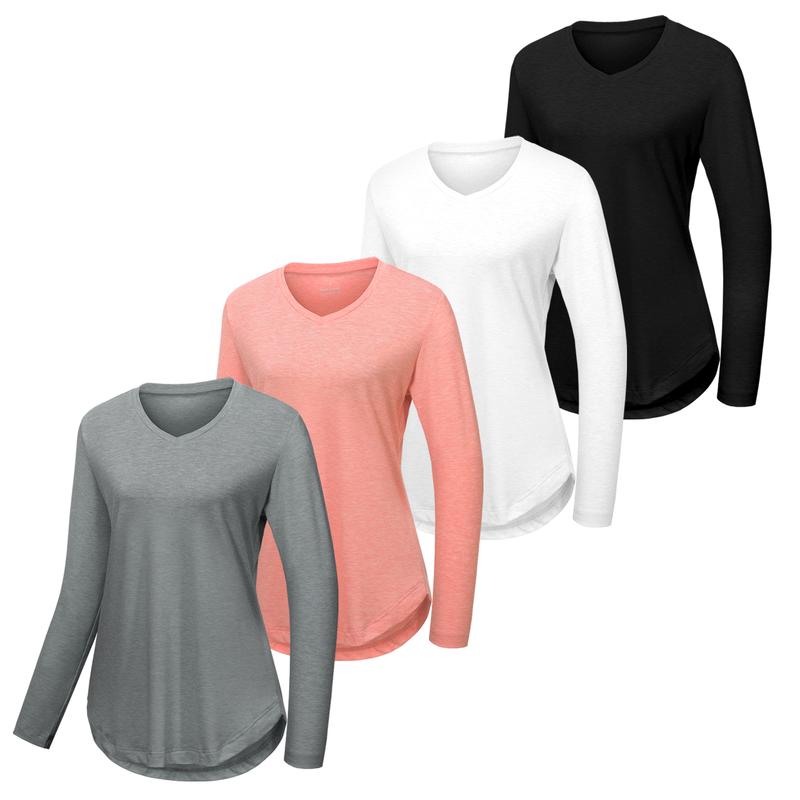 VILIGO 4-Pack Longsleeves Shirts - V-Neck, Basic Soft and Comfortable Tops for Women, Casual Style, Multiple Colors Fabric Womenswear