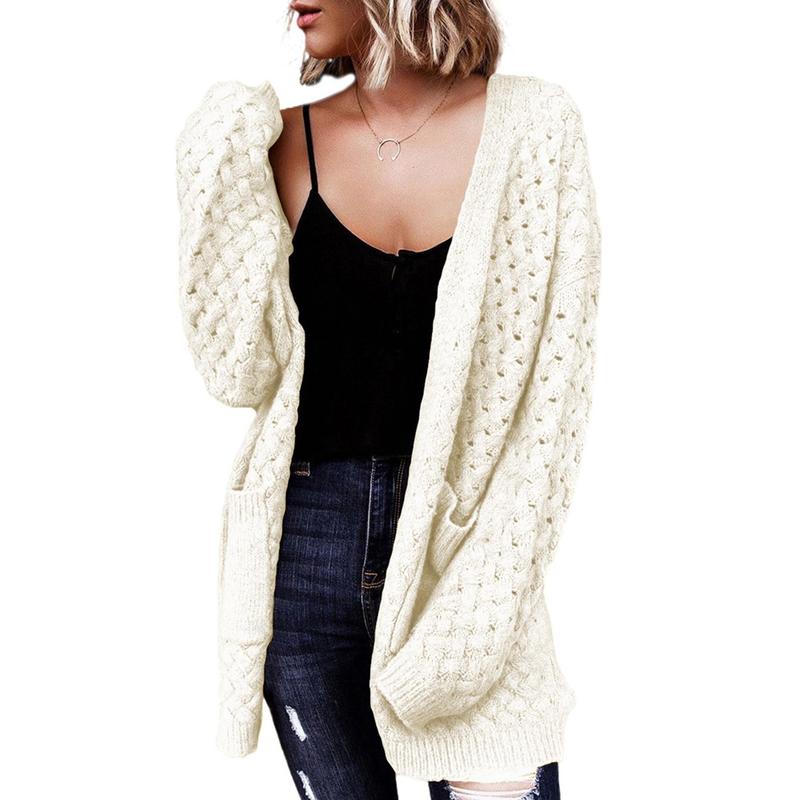 Dokotoo Women's 2024 Fashion Casual Open Front Long Sleeve Chunky Cable Knit Cardigans Sweaters Outerwear Coats with Pockets