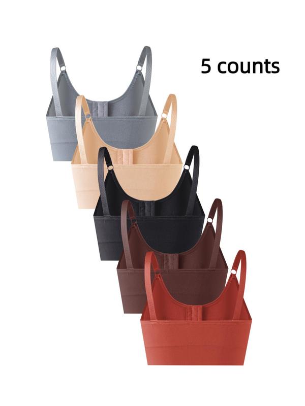 Women's Solid Buckle Front Wireless Bra, Adjustable Strap Seamless Push Up Bra, Soft Comfortable Breathable Lingerie for All Seasons, 2024 Fall Wear, Lingerie for Women