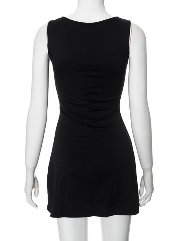 Women's Solid Round Neck Tank Dress, Casual Sleeveless Short Dress, Ladies Summer Clothes for Daily Wear