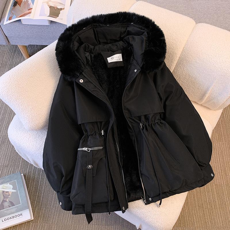 [HOT SALE] Down Cotton Dress Women's ShorLarge Fur Collar Style Overcoming Slim WaistFashion Casual Coat