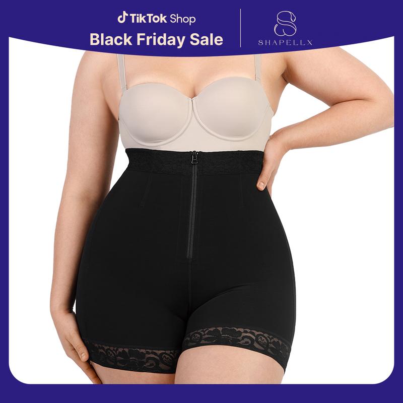 Shapellx  Lace Steel Boned Shorts Butt Enhancer zipper Bodysuit Underwear