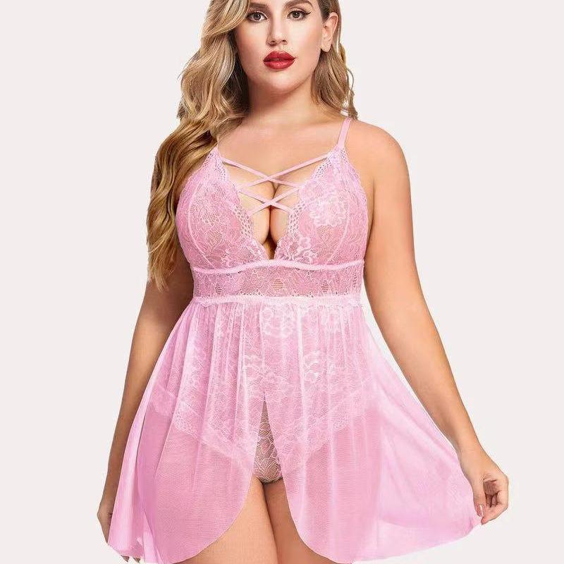 Avidlove Plus Size Hot Soft Womenswear Womens Snap Crotch Lingerie V Neck Lace Nighty Sleepwear L-5XL