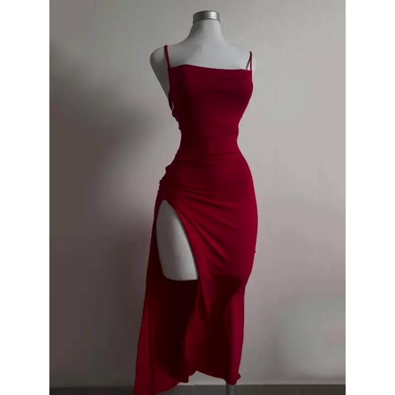 2024 new dress summer high sensibility halter strap Spice Girl bag hip dress red dress girl christmas party dresses bodycon bodycon  dresses wedding guest dress fitted  dress red  rose