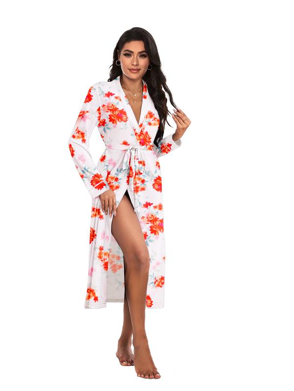 Ekouaer Women's Full Length Knit Kimono Robe - Lightweight Soft Sleepwear for Ladies - V-Neck Casual Loungewear - S-XXL - Womenswear