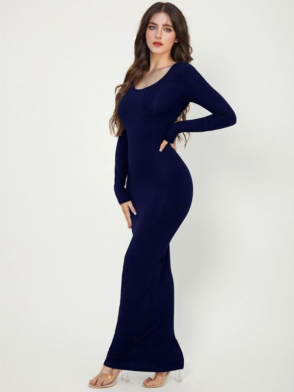 Women's Solid Long Sleeve Scoop Neck Bodycon Dress, Dresses for Women, Homecoming Dresses, Birthday Dresses 2024, Elegant Fashion Long Dress for Party Dating Wear, Women Dress for Spring Fall