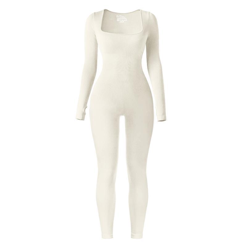 Long Sleeve Ribbed Seamless Jumpsuits Winter