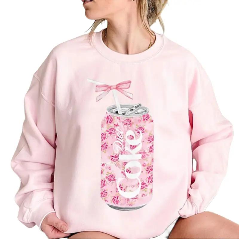 Coquette Diet Coke Sweatshirt, Floral Diet Coke Shirt, Cute Baby Pink Bow Tee, Trendy Soda Can With Roses, Fun Coke Lover Gift