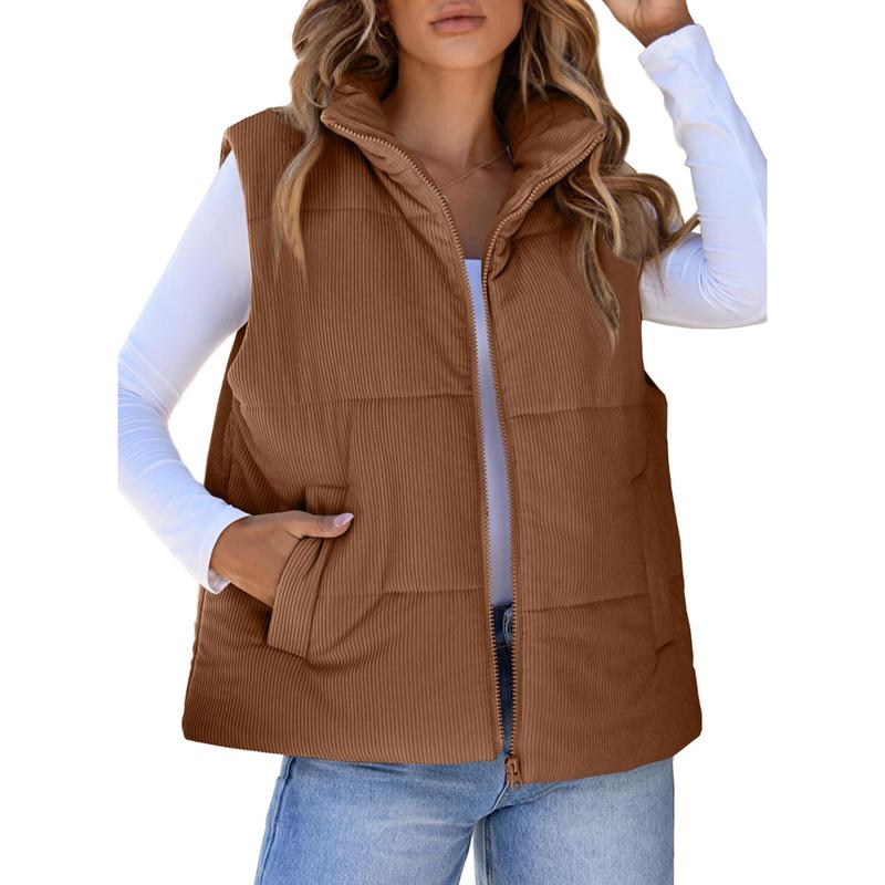 EVALESS Women's Cropped Puffer Vest Corduroy Zip Up Lightweight Stand Collar Sleeveless Jackets 2024 Winter Fashion Outfits Clothing