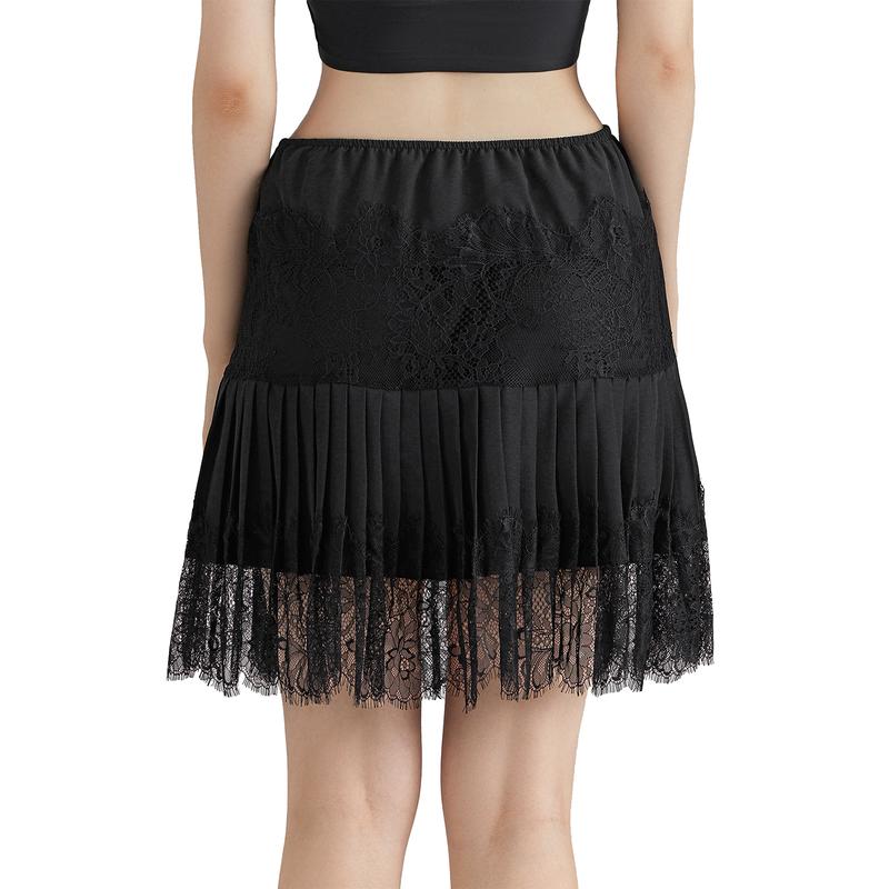 Women Y2k Lace Half Slip Skirt Low Rise Pleated Ruffle LaceTrim Mini Skirt Layered Flowy Short Skirts Underskirt