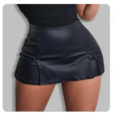 Women's Split Hem High Waist Skinny PU Shorts, Shorts for Women, Back To School Outfits, Stretchy Zip Back Faux Leather Skort for Holiday Club Daily Wear, Lady Summer Bottoms for All Seasons, Fall Clothes