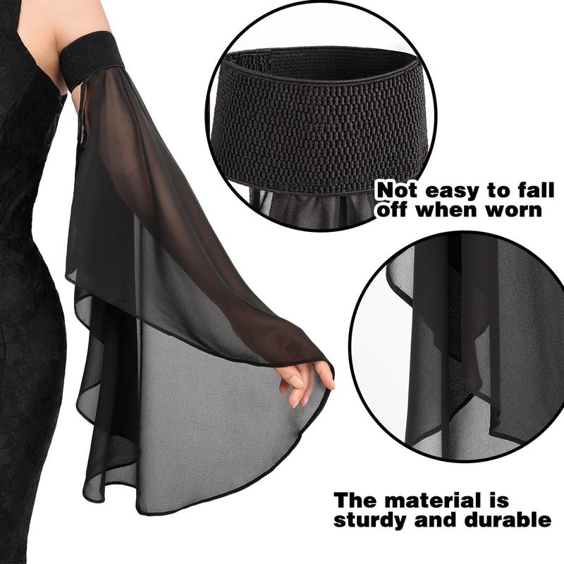 Victorian Long Tulle Sleeves for Women Chiffon Detachable Gloves for Wedding Dress Halloween Party Pageant Breathable Light Womenswear Accessories