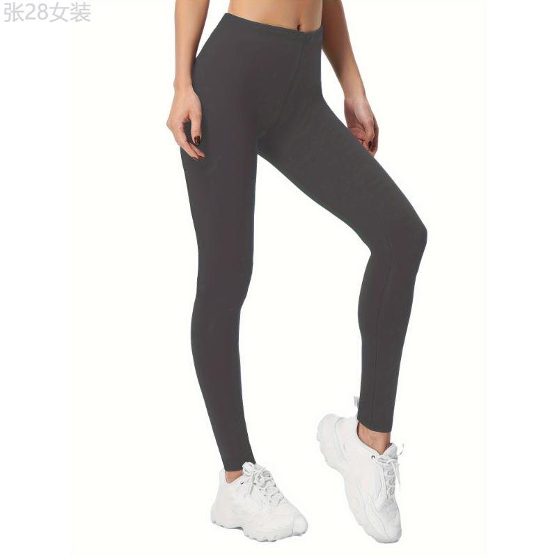 3 Pack Solid Skinny Leggings, Elastic Waist Casual Stretchy Women's Clothing Fabric Spandex