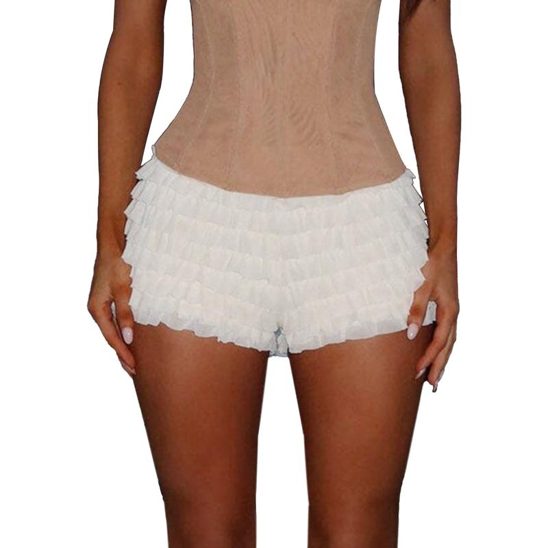 Women Shorts, Summer Elastic Waist Solid LayeredFit Casual Shorts Clubwear, Ladies Clothes for Indoor Outdoor Wear, Womenswear Bottom