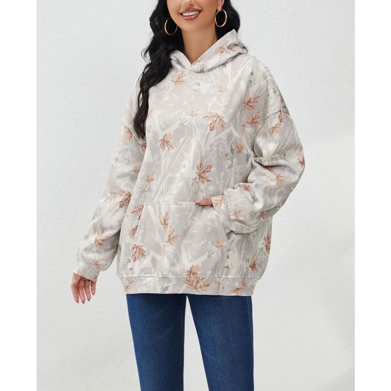 Womens Camo Hoodies Maple Leaf Print Oversized Hooded Sweatshirt Pullover Sweatshirts Long Sleeve with Pocket fall winter outfit