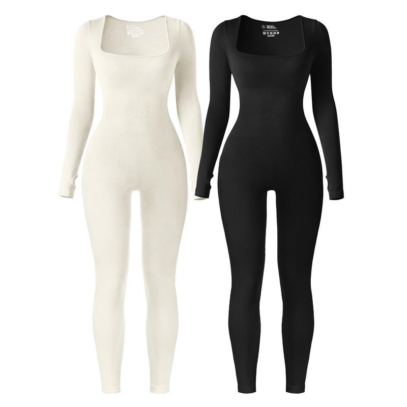 Long Sleeve Ribbed Seamless Jumpsuits Winter