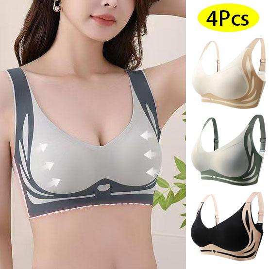 4Pcs Anti Gravity Lifting And Closing Accessories, Light Luxury Feeling Bra, Skin Friendly, Breathable, Comfortable, And Seamless Gathering Without Steel Ring Underwear 4-piece set underwire full Colorblock Wireless Elegant Fabric