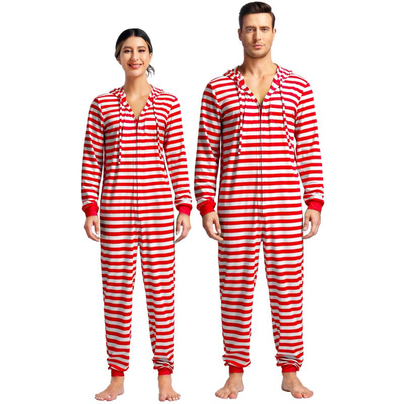 Couple Onesie Pajama Sets, Christmas Pajamas Sets,Hooded Zipper Christmas Matching Plaid Pjs Set for Men and Women Soft Warm Jumpsuit 6396 6397  Dinosaur Print matching christmas pajamas Christmas Matching