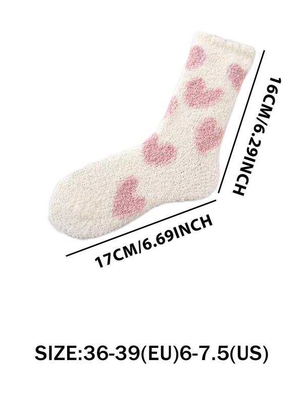 Women's Heart Print Fuzzy Crew Socks, Casual Soft Comfy Thermal Mid-calf Socks for Fall & Winter, Women's Socks for Daily Wear