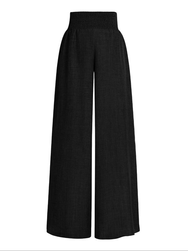 Women's Plain Shirred High Waist Wide Leg Pants, Fall Outfits, Casual Comfy Trousers for Daily Wear, Summer Outfits 2024, Summer Clothes, Ladies Summer Bottoms for All Seasons