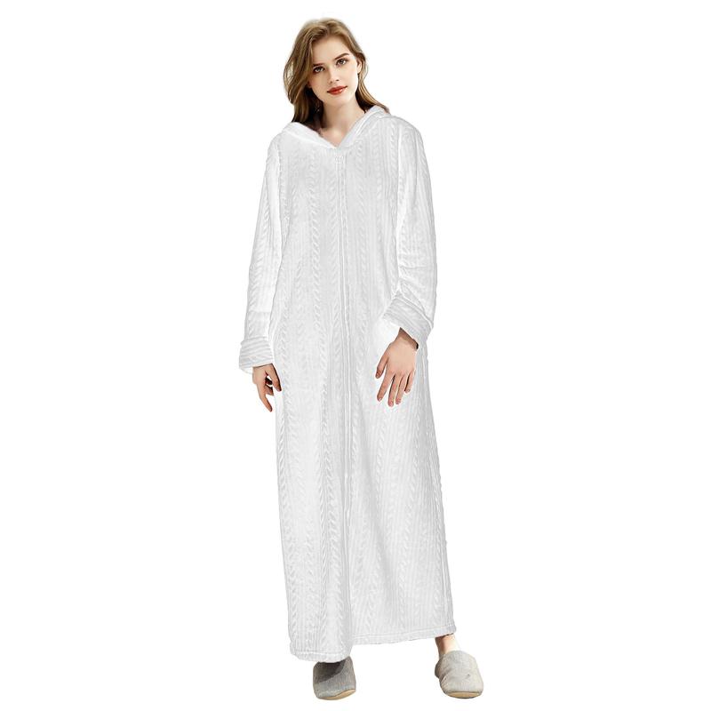 Robes for Women, Womens Hooded Plush Robe Zip up Front Long Fleece Bathobe for Women with Pocket, House Coat Moomoo Nightgowns Loungewear Sleepwear for Elderly Women Gift