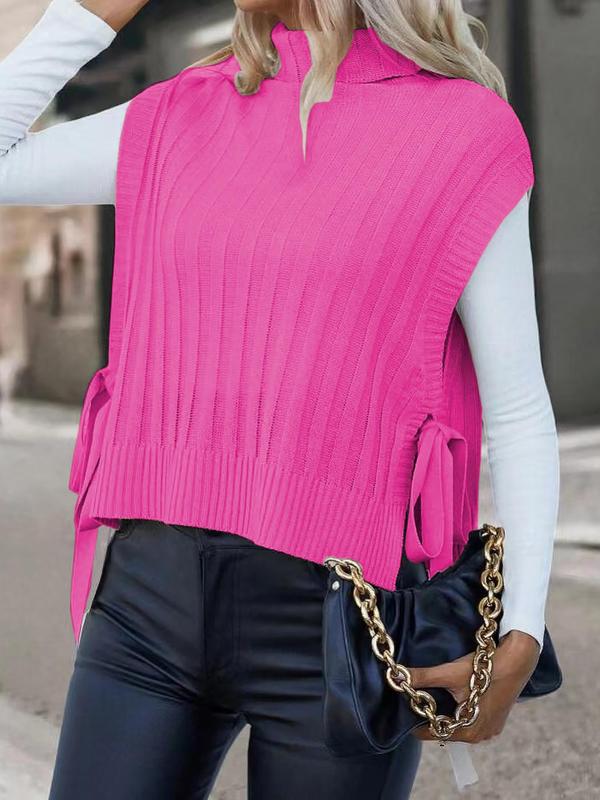 Women's Solid Color Tie Side Turtle Neck Sweater Vest, Casual High Neck Knit Top for All Seasons, Sweaters for Women, Fashion Ladies Knitwear for Daily Wear, Preppy 80s Clothes