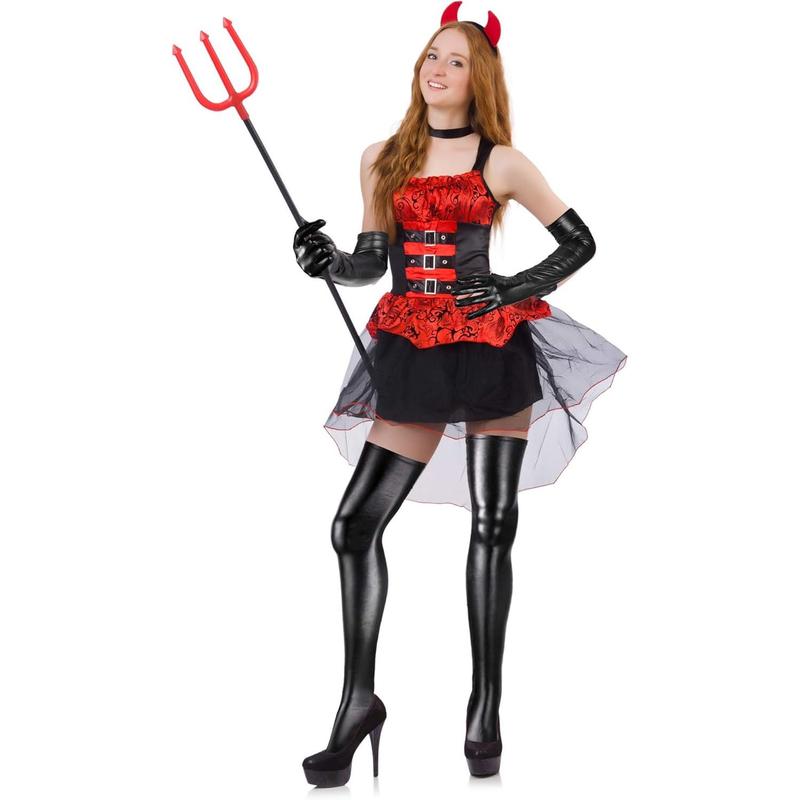 Women's Carnival Halloween Costume Elastic Spandex Shiny Wet Long Gloves and Thigh High Stockings