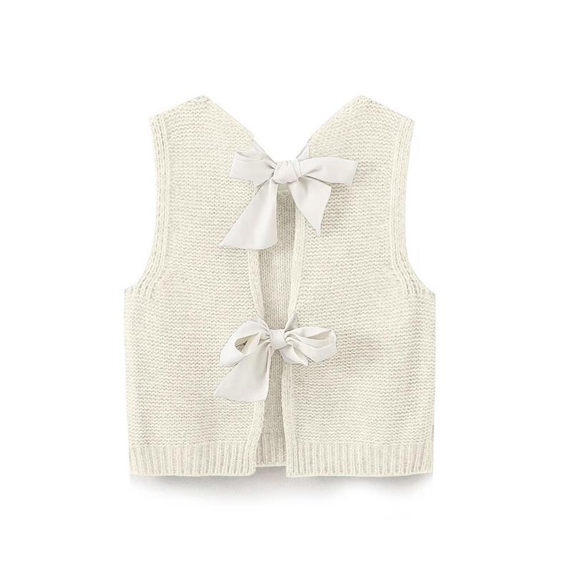 Women's Fall Knit Waistcoat Bow Tie Back Sweater VestFit Tank Tops Streetwear