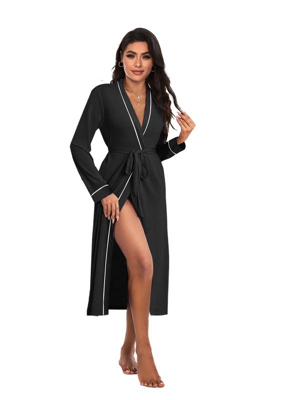 Ekouaer Women's Full Length Knit Kimono Robe - Lightweight Soft Sleepwear for Ladies - V-Neck Casual Loungewear - S-XXL - Womenswear