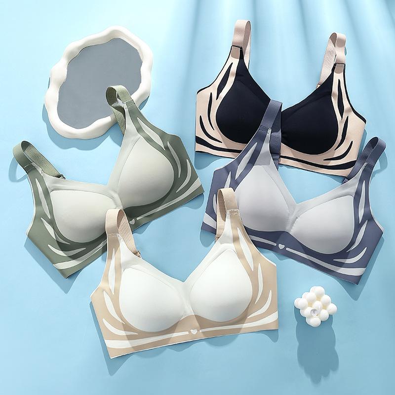 4Pcs Anti Gravity Lifting And Closing Accessories, Light Luxury Feeling Bra, Skin Friendly, Breathable, Comfortable, And Seamless Gathering Without Steel Ring Underwear 4-piece set underwire full Colorblock Wireless Elegant Fabric