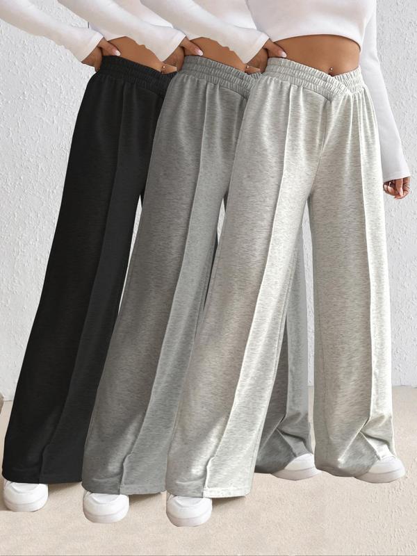 Women's Solid Color Elastic Waist Wide Leg Sweatpants, Casual Comfy Trousers for Daily Wear,  Pants for Women, Ladies Bottoms for All Seasons, Going Out Outfits 2024