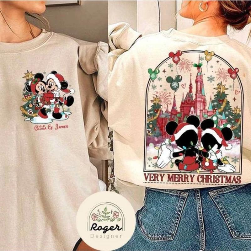 Two-sided Mickey Minnie Couple D_snnney Christmas Shirt, Mickey's Very Merry Christmas Party (Please note your custom name)