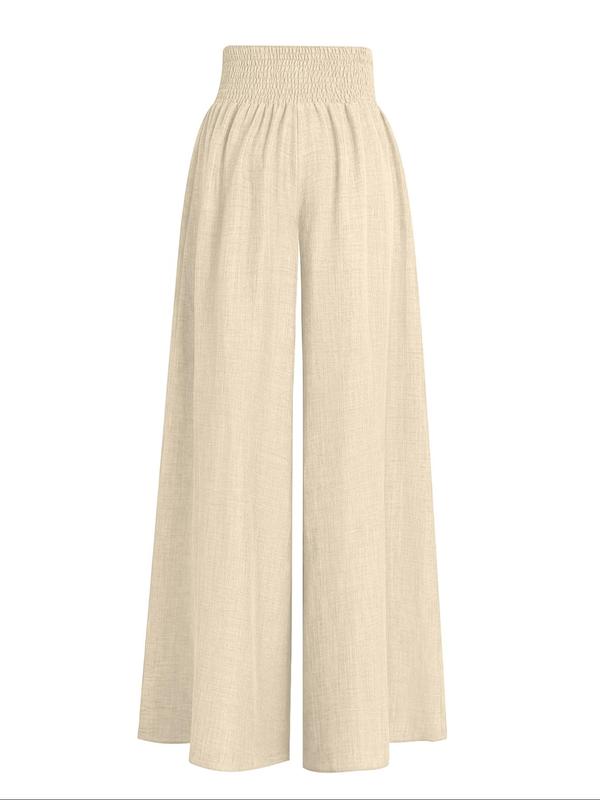 Women's Plain Shirred High Waist Wide Leg Pants, Fall Outfits, Casual Comfy Trousers for Daily Wear, Summer Outfits 2024, Summer Clothes, Ladies Summer Bottoms for All Seasons