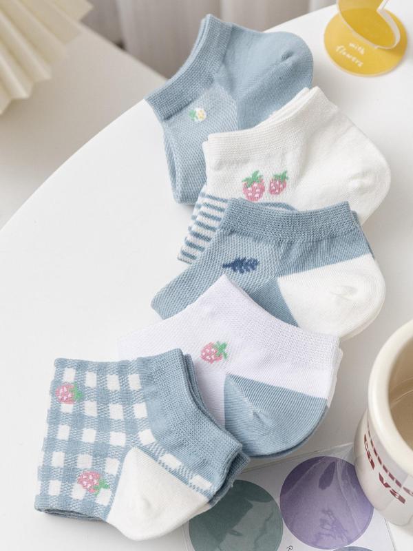 Women's 5 Pairs Cute Cartoon Print Ankle Socks, Comfortable Knit Socks, Cozy Comfy Socks for Women Daily Wear, Comfort Cozy Socks for Women Ladies Girls